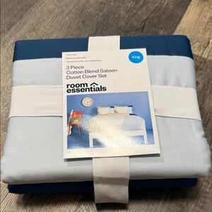 3 pc Room Essentials cotton blend Two-Tone Blue Duvet king Cover Set